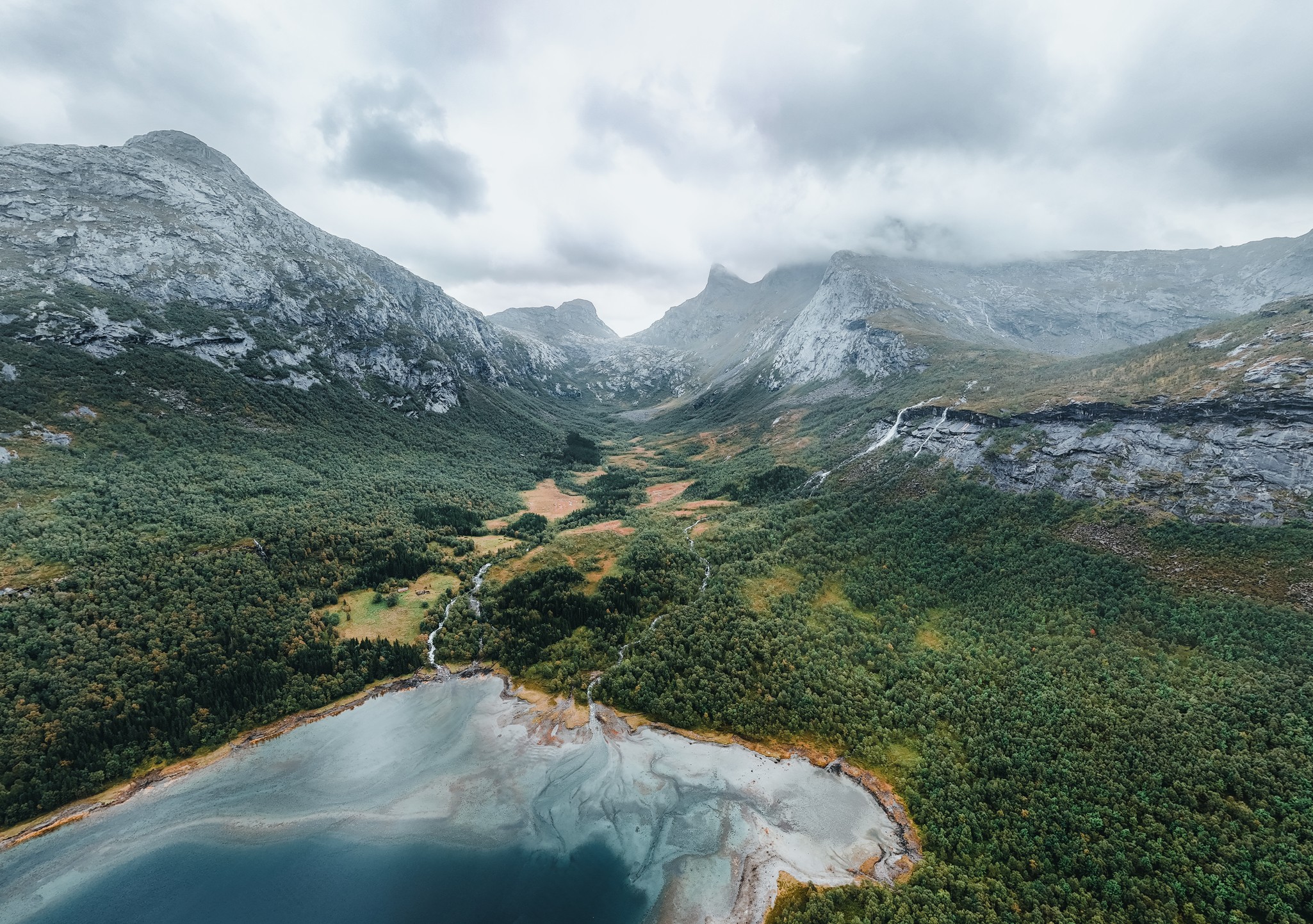Aerial view of a western Norwegian fjord